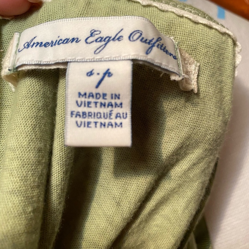 American Eagle Sage Green Fern Print Blouse w/ Satin Belt - S - Picture 5 of 6